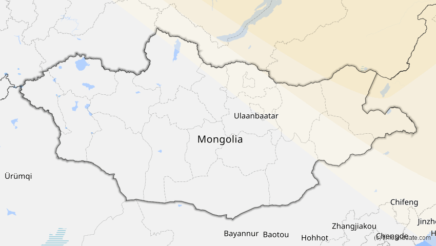 A map of Mongolei, showing the path of the 2. Jun 2011 Partielle Sonnenfinsternis