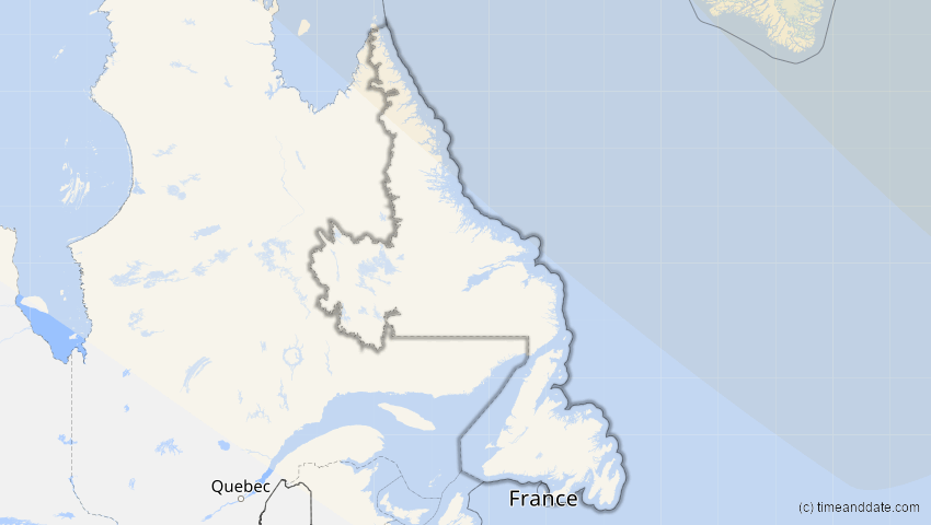 A map of Neufundland und Labrador, Kanada, showing the path of the 1. Jun 2011 Partielle Sonnenfinsternis