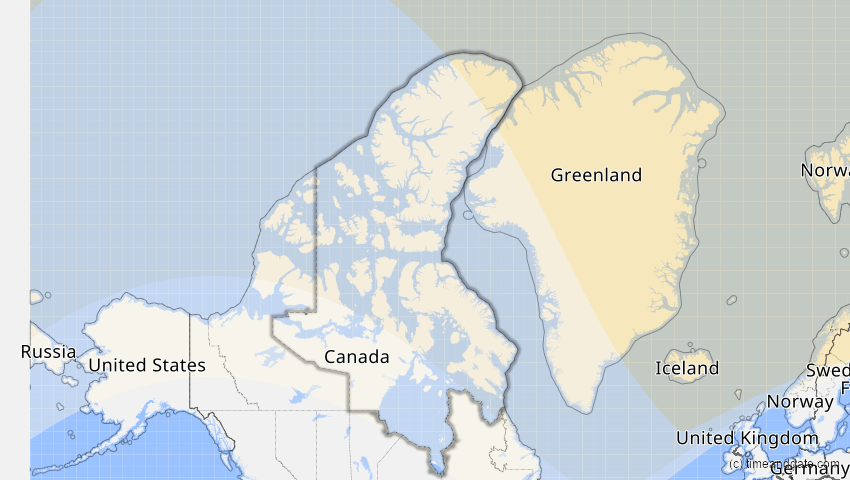 A map of Nunavut, Kanada, showing the path of the 1. Jun 2011 Partielle Sonnenfinsternis