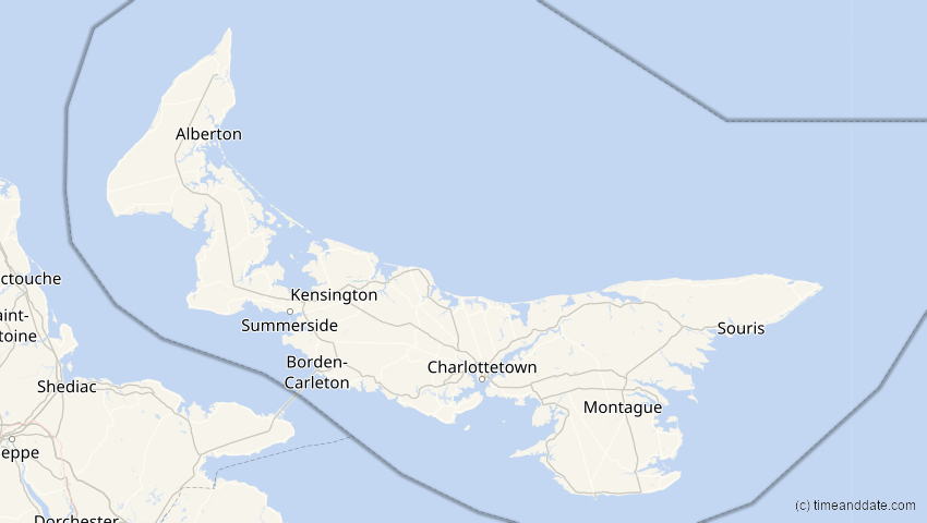 A map of Prince Edward Island, Kanada, showing the path of the 1. Jun 2011 Partielle Sonnenfinsternis