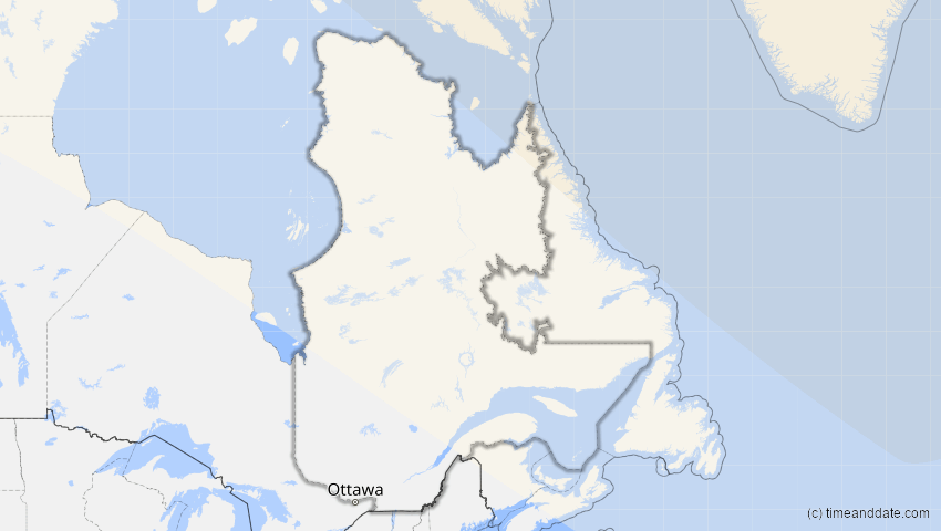 A map of Québec, Kanada, showing the path of the 1. Jun 2011 Partielle Sonnenfinsternis