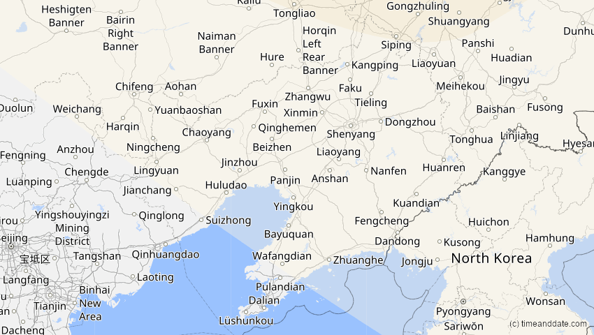 A map of Liaoning, China, showing the path of the 2. Jun 2011 Partielle Sonnenfinsternis