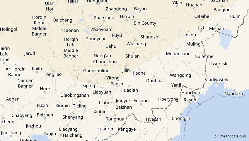 A map of Jilin, China, showing the path of the 2. Jun 2011 Partielle Sonnenfinsternis