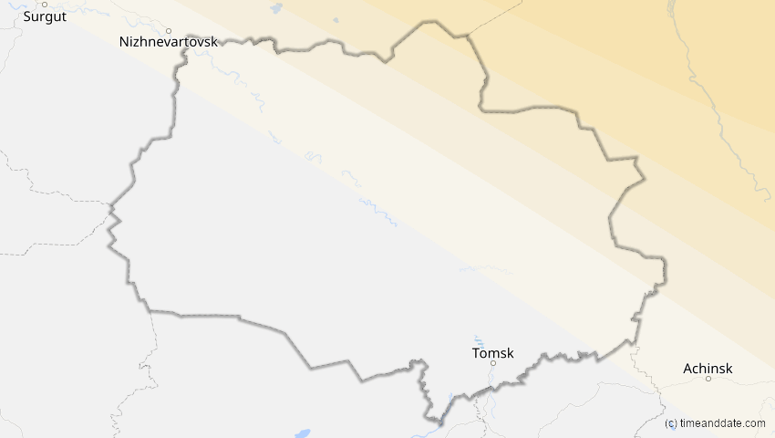 A map of Tomsk, Russland, showing the path of the 2. Jun 2011 Partielle Sonnenfinsternis