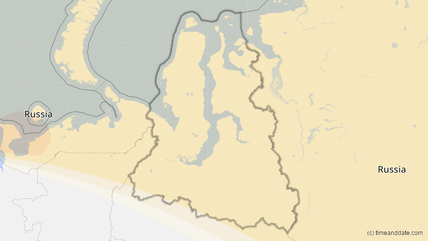 A map of Jamal-Nenzen, Russland, showing the path of the 2. Jun 2011 Partielle Sonnenfinsternis