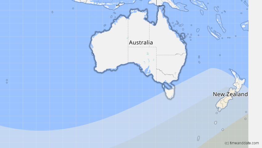A map of Australien, showing the path of the 25. Nov 2011 Partielle Sonnenfinsternis
