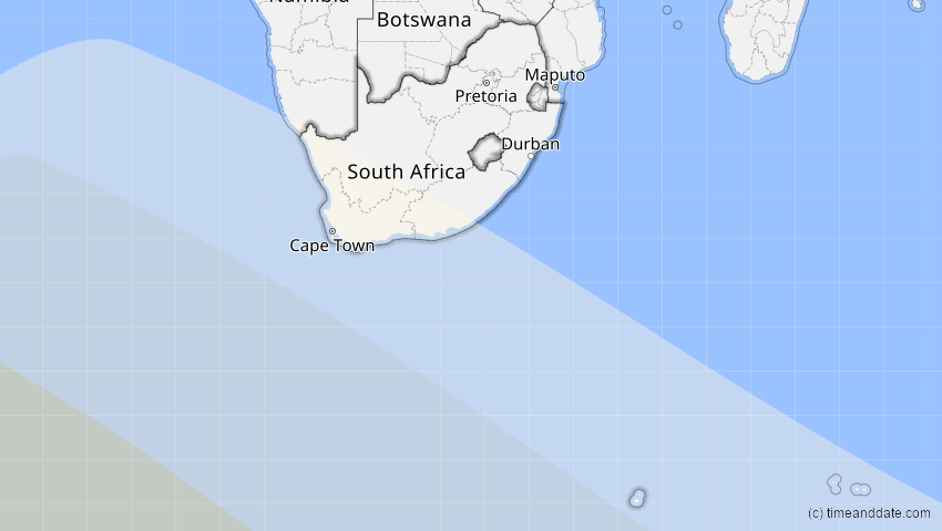 A map of Südafrika, showing the path of the 25. Nov 2011 Partielle Sonnenfinsternis