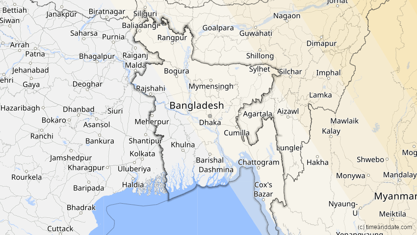 A map of Bangladesch, showing the path of the 21. Mai 2012 Ringförmige Sonnenfinsternis
