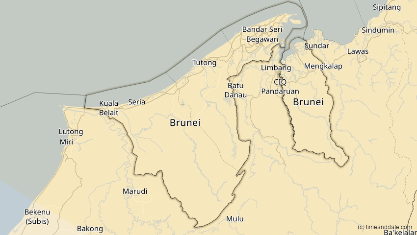 A map of Brunei, showing the path of the 21. Mai 2012 Ringförmige Sonnenfinsternis