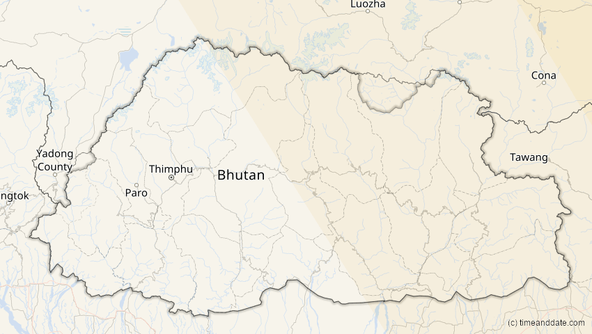 A map of Bhutan, showing the path of the 21. Mai 2012 Ringförmige Sonnenfinsternis