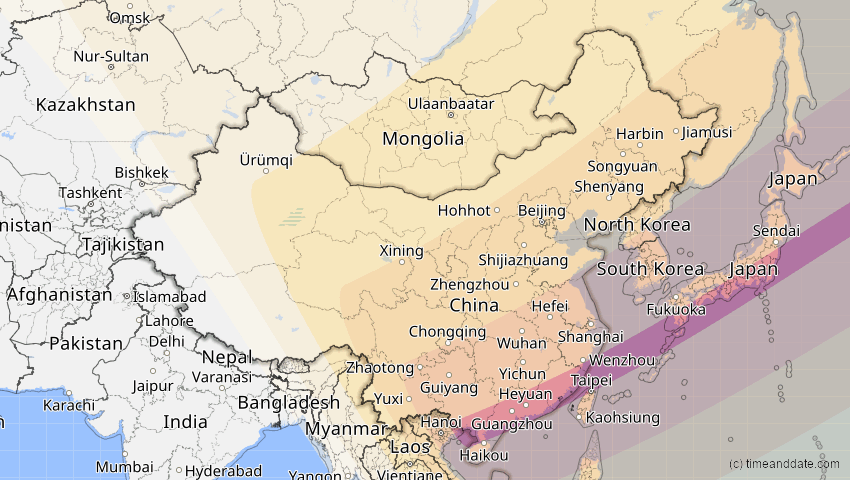 A map of China, showing the path of the 21. Mai 2012 Ringförmige Sonnenfinsternis