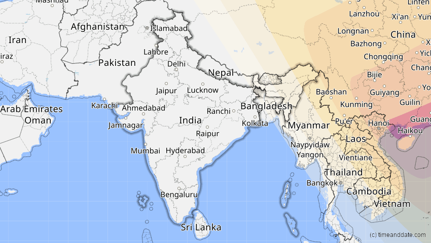 A map of Indien, showing the path of the 21. Mai 2012 Ringförmige Sonnenfinsternis