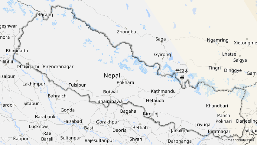 A map of Nepal, showing the path of the 21. Mai 2012 Ringförmige Sonnenfinsternis