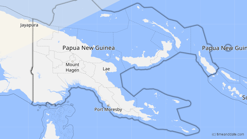 A map of Papua-Neuguinea, showing the path of the 21. Mai 2012 Ringförmige Sonnenfinsternis