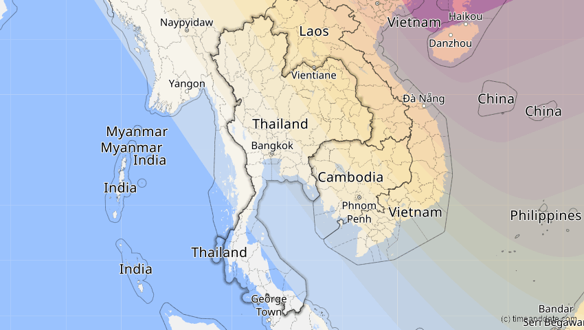 A map of Thailand, showing the path of the 21. Mai 2012 Ringförmige Sonnenfinsternis