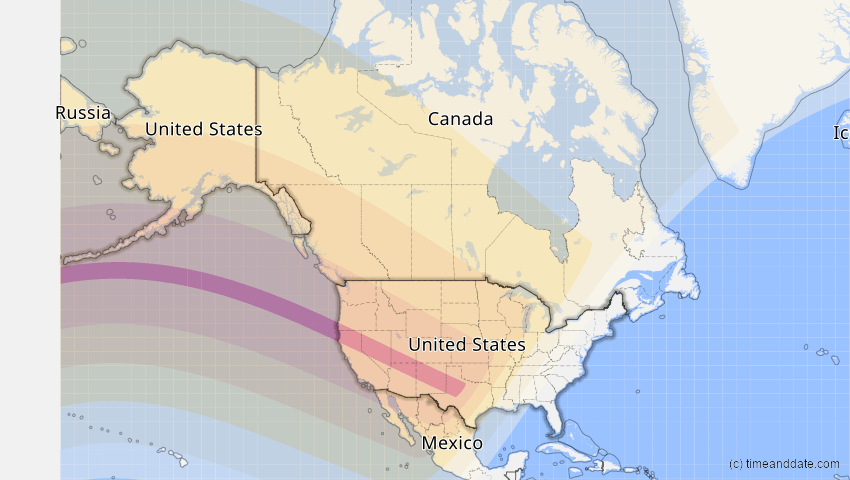 A map of USA, showing the path of the 20. Mai 2012 Ringförmige Sonnenfinsternis