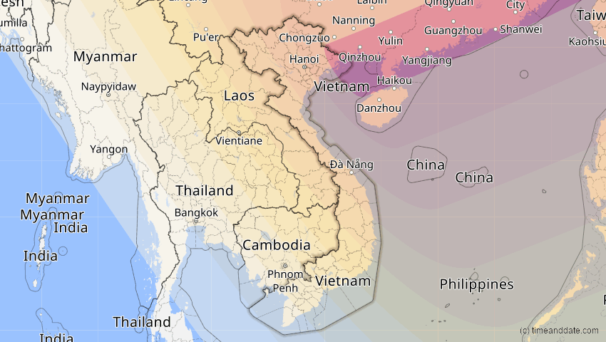 A map of Vietnam, showing the path of the 21. Mai 2012 Ringförmige Sonnenfinsternis