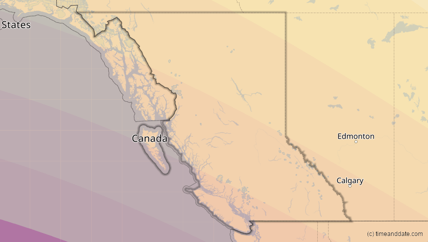 A map of British Columbia, Kanada, showing the path of the 20. Mai 2012 Ringförmige Sonnenfinsternis