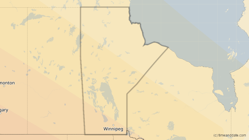 A map of Manitoba, Kanada, showing the path of the 20. Mai 2012 Ringförmige Sonnenfinsternis
