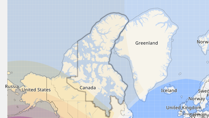 A map of Nunavut, Kanada, showing the path of the 20. Mai 2012 Ringförmige Sonnenfinsternis