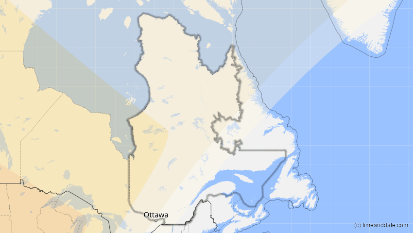 A map of Québec, Kanada, showing the path of the 20. Mai 2012 Ringförmige Sonnenfinsternis