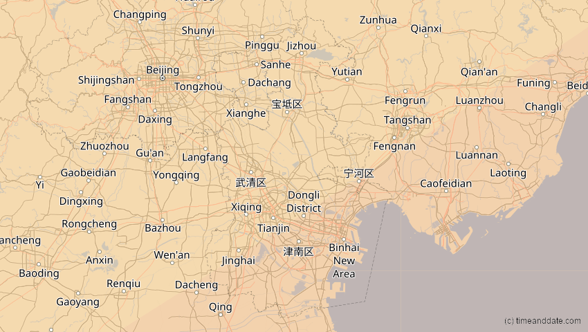 A map of Tianjín, China, showing the path of the 21. Mai 2012 Ringförmige Sonnenfinsternis