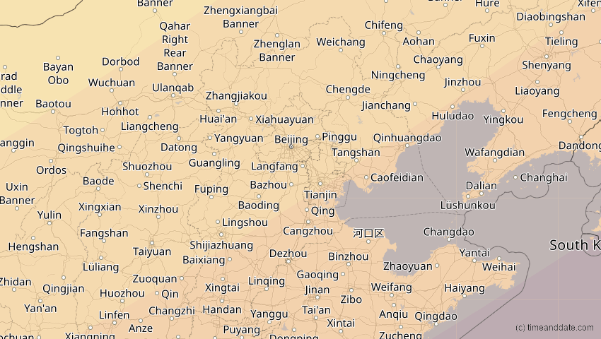 A map of Hebei, China, showing the path of the 21. Mai 2012 Ringförmige Sonnenfinsternis