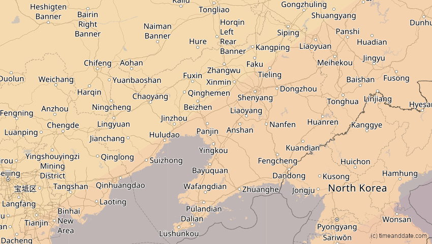 A map of Liaoning, China, showing the path of the 21. Mai 2012 Ringförmige Sonnenfinsternis
