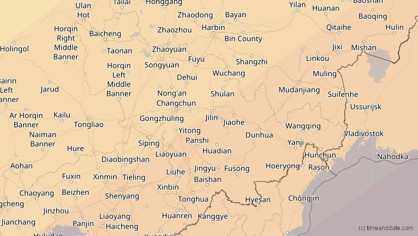 A map of Jilin, China, showing the path of the 21. Mai 2012 Ringförmige Sonnenfinsternis