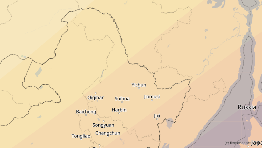 A map of Heilongjiang, China, showing the path of the 21. Mai 2012 Ringförmige Sonnenfinsternis