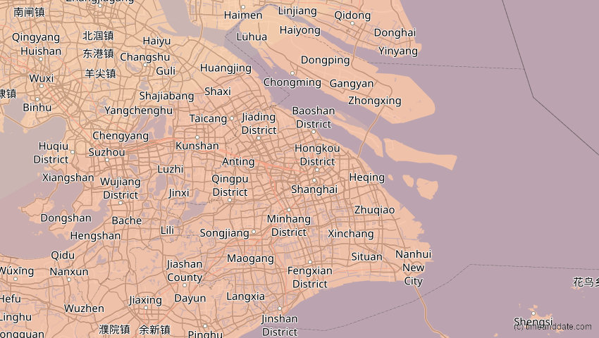 A map of Shanghai, China, showing the path of the 21. Mai 2012 Ringförmige Sonnenfinsternis