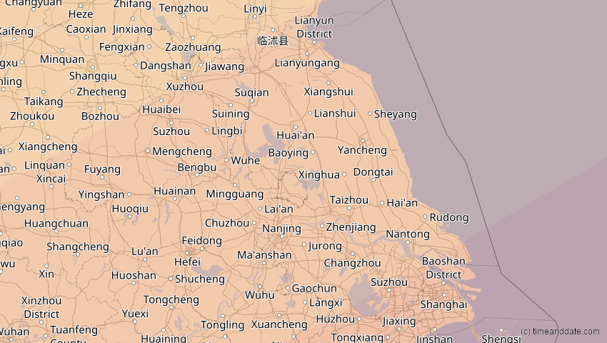 A map of Jiangsu, China, showing the path of the 21. Mai 2012 Ringförmige Sonnenfinsternis