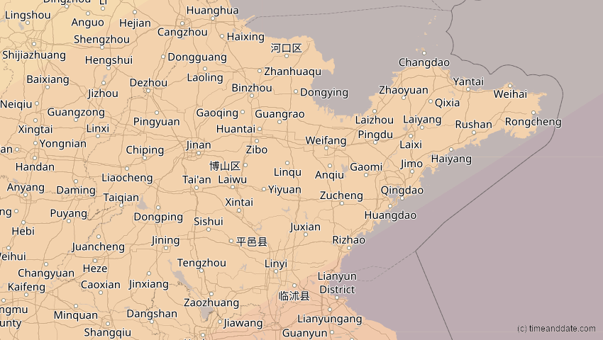 A map of Shandong, China, showing the path of the 21. Mai 2012 Ringförmige Sonnenfinsternis