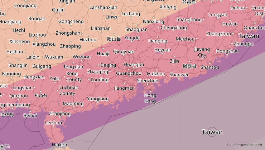 A map of Guangdong, China, showing the path of the 21. Mai 2012 Ringförmige Sonnenfinsternis