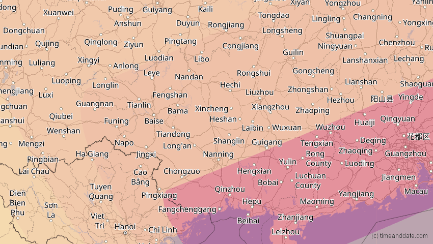 A map of Guangxi, China, showing the path of the 21. Mai 2012 Ringförmige Sonnenfinsternis