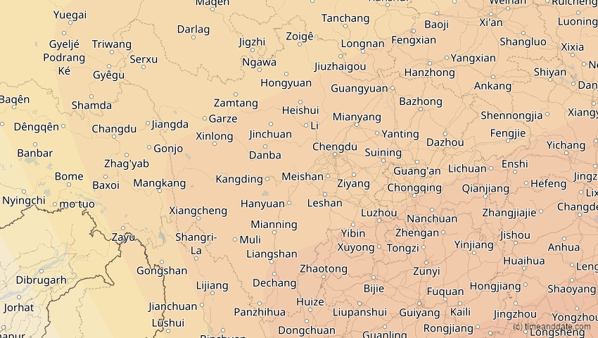 A map of Sichuan, China, showing the path of the 21. Mai 2012 Ringförmige Sonnenfinsternis