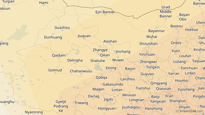 A map of Gansu, China, showing the path of the 21. Mai 2012 Ringförmige Sonnenfinsternis