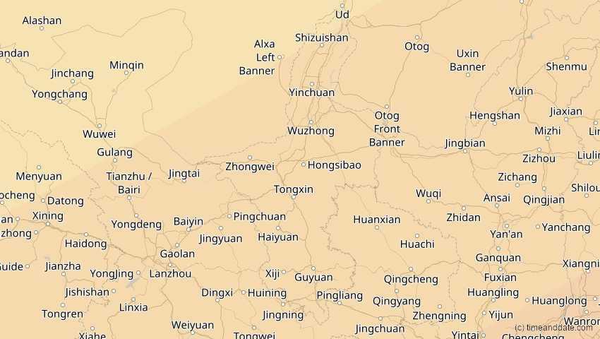 A map of Ningxia, China, showing the path of the 21. Mai 2012 Ringförmige Sonnenfinsternis
