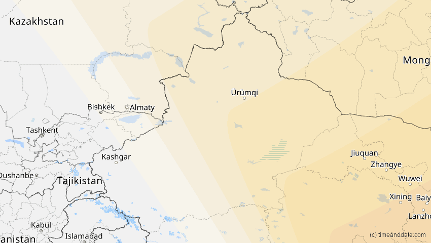 A map of Xinjiang, China, showing the path of the 21. Mai 2012 Ringförmige Sonnenfinsternis