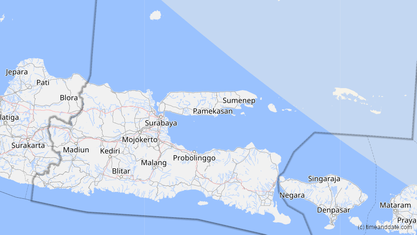 A map of Jawa Timur, Indonesien, showing the path of the 21. Mai 2012 Ringförmige Sonnenfinsternis