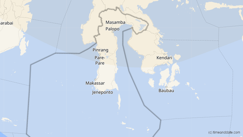 A map of Sulawesi Selatan, Indonesien, showing the path of the 21. Mai 2012 Ringförmige Sonnenfinsternis