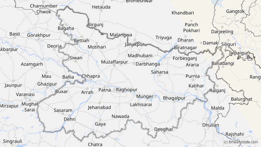 A map of Bihar, Indien, showing the path of the 21. Mai 2012 Ringförmige Sonnenfinsternis