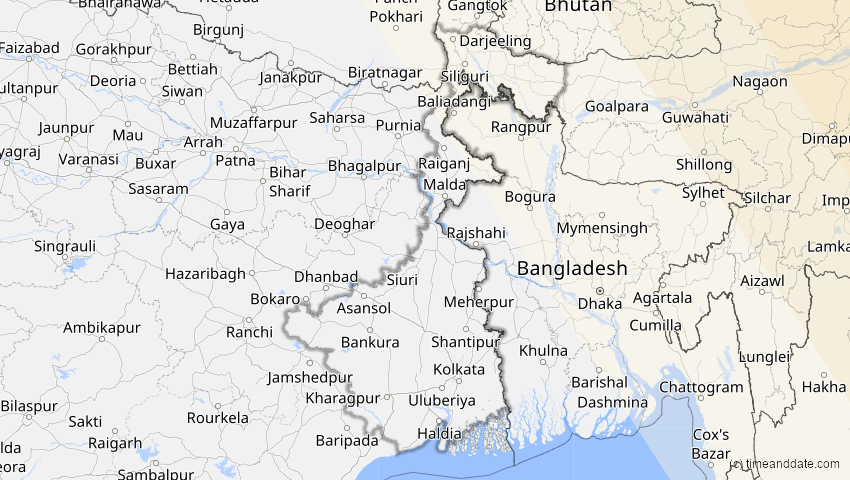 A map of Westbengalen, Indien, showing the path of the 21. Mai 2012 Ringförmige Sonnenfinsternis
