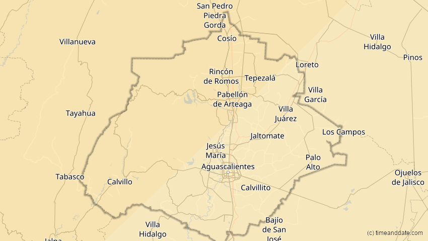 A map of Aguascalientes, Mexiko, showing the path of the 20. Mai 2012 Ringförmige Sonnenfinsternis