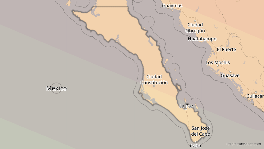 A map of Baja California Sur, Mexiko, showing the path of the 20. Mai 2012 Ringförmige Sonnenfinsternis