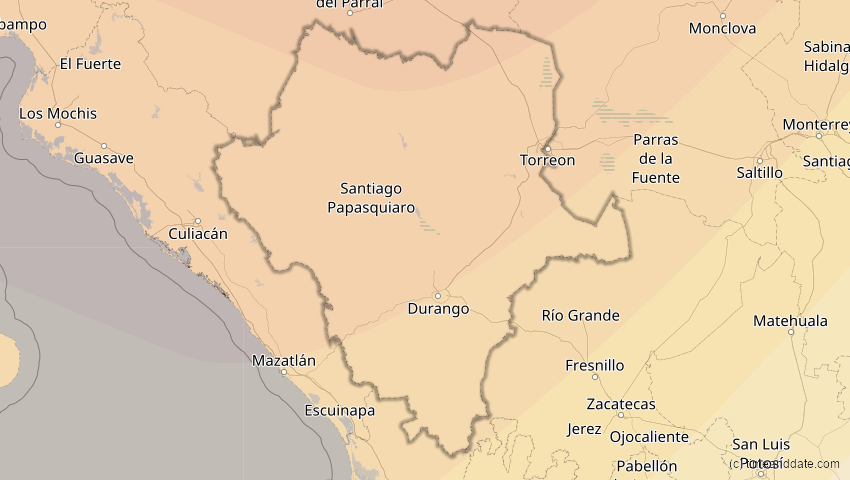 A map of Durango, Mexiko, showing the path of the 20. Mai 2012 Ringförmige Sonnenfinsternis
