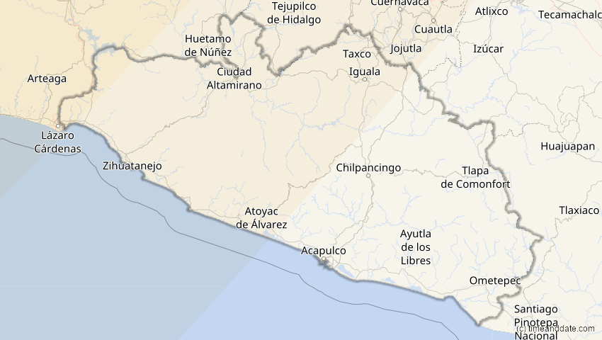 A map of Guerrero, Mexiko, showing the path of the 20. Mai 2012 Ringförmige Sonnenfinsternis