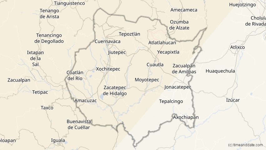 A map of Morelos, Mexiko, showing the path of the 20. Mai 2012 Ringförmige Sonnenfinsternis