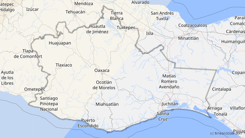 A map of Oaxaca, Mexiko, showing the path of the 20. Mai 2012 Ringförmige Sonnenfinsternis