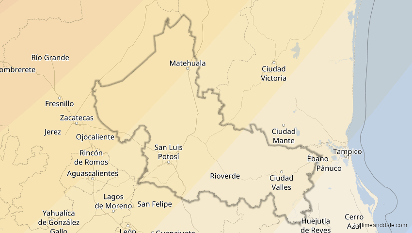 A map of San Luis Potosí, Mexiko, showing the path of the 20. Mai 2012 Ringförmige Sonnenfinsternis